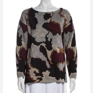 NWT LAFAYETTE 148 Bateau-neck Jacquard Cashmere Sweater In Nickel Multi Size S